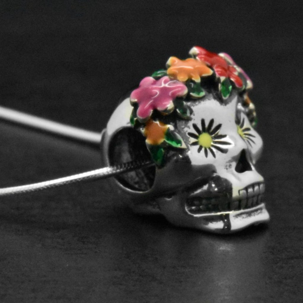 925 Silver Flower Sugar Skull Pendant 18